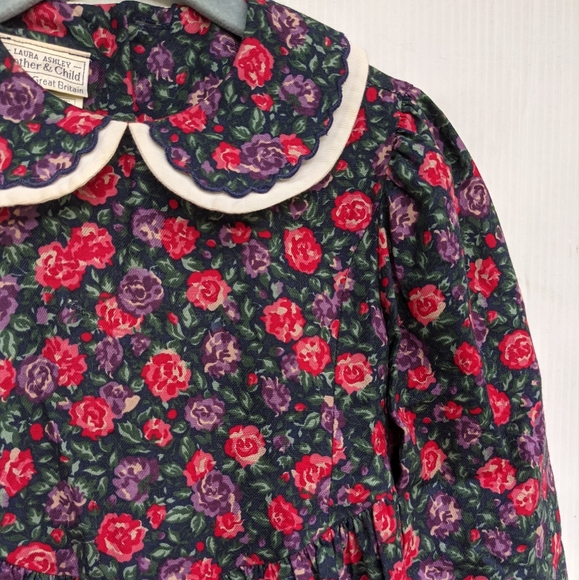 VINTAGE Laura Ashley red purple ditsy floral peter pan collar dress - Picture 6 of 10